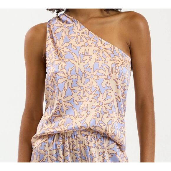 Sundays Tops - SUNDAYS Oak Blouse Tropical Floral Stretchy Silk Asymmetrical Tank Top Large